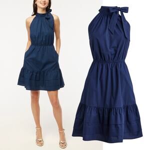 NEW J. Crew Poplin Halter-neck Mini Dress Navy Dress Size 6 Preppy Dainty Twee